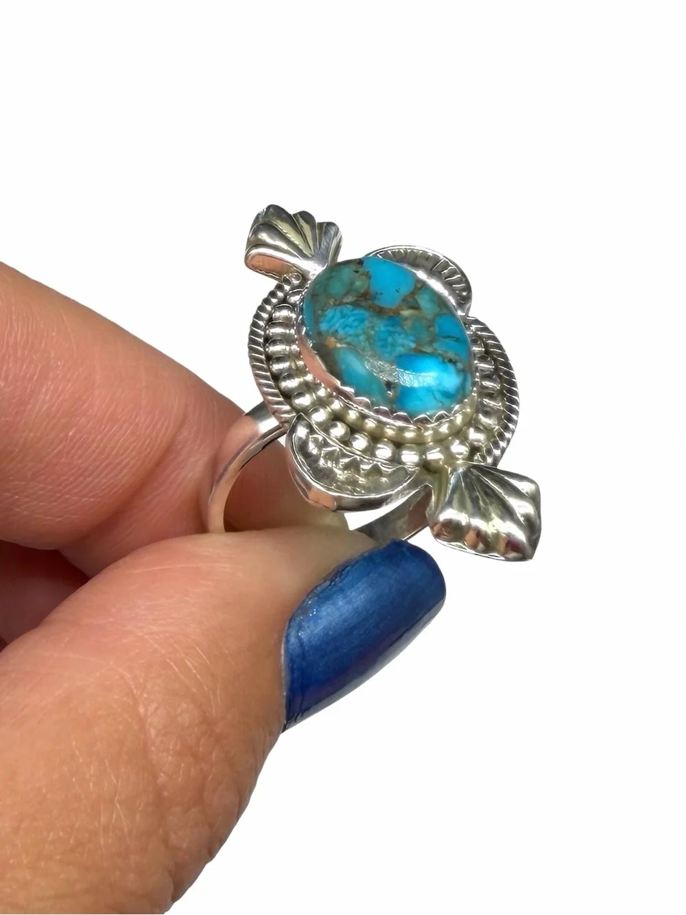 Kingman Copper Turquoise Ring Adjustable Size 7 - 9 Western Boho Blue Stone